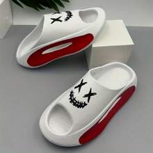 Dép đi trong nhà in họa tiết hoạt hình màu tương phản, chống trượt nhẹ thích hợp cho ngoài trời, trong nhà, bãi biển và kỳ nghỉ, dành cho cả nam và nữ - trắng - Xem 4