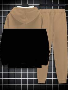 Bộ đồ nam cỡ lớn 2 món gồm áo hoodie và quần nỉ kẻ sọc 3D kiểu Paris ombre, trang phục thường ngày mùa thu. - màu nâu - Xem 2