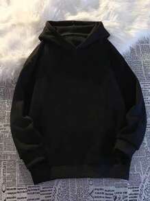 青少年男孩休闲连帽衫，带有个性图形设计，长袖，适合秋冬季 - 黑色 - 查看 1