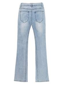 Distressed Stretch Skinny Jeans, Casual Street Style Cotton Wash Flared Tapered Leg Trousers