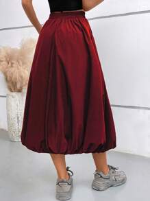 Women's Bubble Skirt Elastic Waist With Pockets Solid A-Line Long Skirts