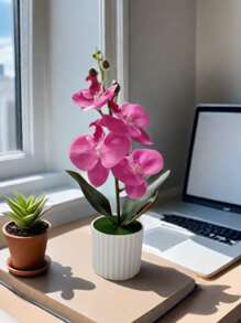 Artificial Butterfly Orchid Potted Plant With White Porcelain Vase, Home Decoration Ornament,Christmas
