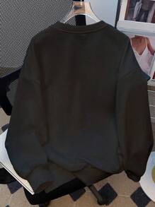 青少年女孩运动衫 卡通女孩印花圆领超大套头衫 可爱上衣 可爱青少年女孩学院风服装 - 黑色 - 查看 2