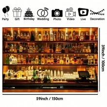 1 件大型酒窖背景、酒吧架背景、派对摄影背景、派对横幅装饰、葡萄酒威士忌酒瓶背景葡萄酒主题派对装饰背景，适用于酒吧成人礼派对装饰、家居装饰 - 彩色 - 查看 2