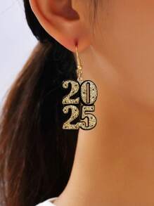 2025 New Year Acrylic Fashion Earrings, Glitter Drop Earrings, Creative Design For New Year Gift To Friends - Multicolor - View 2