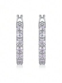 2 件 S925 纯银 3.0 毫米莫桑石环形耳环，18k 镀金，优雅的圆形切割宝石首饰，防过敏，无镍，闪闪发光的宝石，适合日常佩戴、婚礼、派对、周年纪念、生日，附带 GRA 证书 - 銀色 - 查看 7