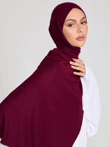 1 件女士头巾纯色优雅柔软围巾，女士舒适多功能头巾，适合日常佩戴头巾面纱服装 - 酒紅色 - 查看 2