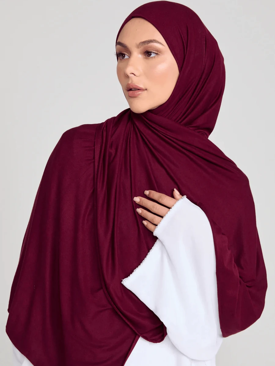 1 件女士头巾纯色优雅柔软围巾，女士舒适多功能头巾，适合日常佩戴头巾面纱服装 - 酒紅色 - 查看 1