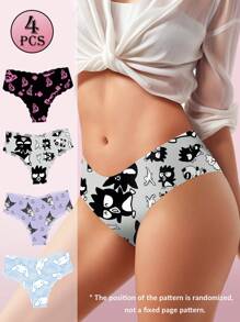 Sanrio 4 Peças/Pacote Calcinha Respirável e Confortável de Design Kuromi de Canela para Mulheres, Moda Íntima Diária