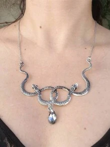 1PC Gothic Double Snake Entanglement Witch Necklace With Crystal Pendant Medusa Snake Necklace Ladies Fashion Jewelry Gift