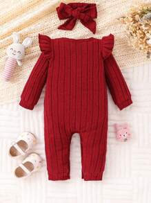 2 Pcs/Set Baby Girls Red Plush Thickened Jumpsuit