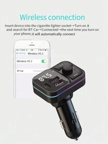 Reproductor de MP3 Bluetooth para automóvil y cargador USB múltiple para automóvil de 3.1A con luces de colores, conexión inalámbrica Bluetooth V5.3