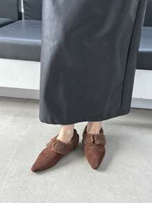 Maillard Farbige Damenschuhe, Neue Herbst/Winter 2024 Verdicktes & Gefüttertes Warmes Spitzschuh Ballerina, Vielseitige Mode Slim Fit Schlüpf-on Flauschiger Bund Loafers