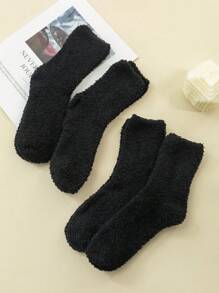 4pairs Solid Crew Socks - Black - View 5