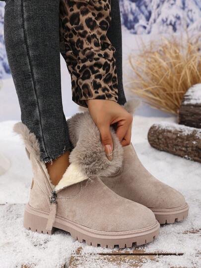 Women's Fashion Snow Boots 2024 New Winter Thermal Lined Short Boots, Side Zip Closure, Thick Warm Anti-Slip Short Boots, Versatile Shoes