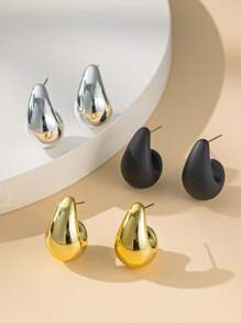 Set de 2/6/12 piezas de pendientes de botón con gota de agua de moda y coloridos, de material CCB con revestimiento resistente a los rayos UV, en combinaciones de oro, plata y negro, aptos para uso diario de mujeres