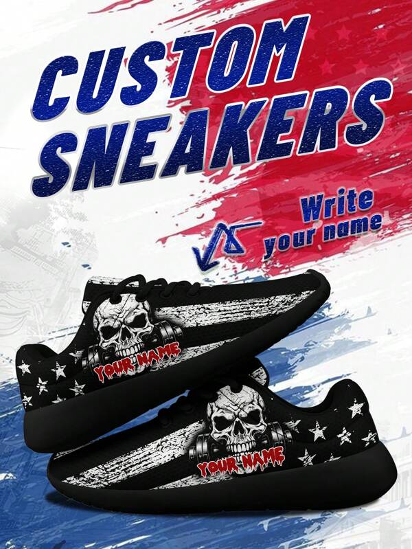 Scarpe da corsa con disegno della bandiera con teschio, da uomo, confortevoli, traspiranti, leggere, resistenti, con suola ammortizzante e morbida, adatte a taglie grandi come regalo