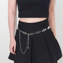 Dainty Japanese Style Star Metallic Thin Waist Chain, Decorative Versatile Belt For Dresses