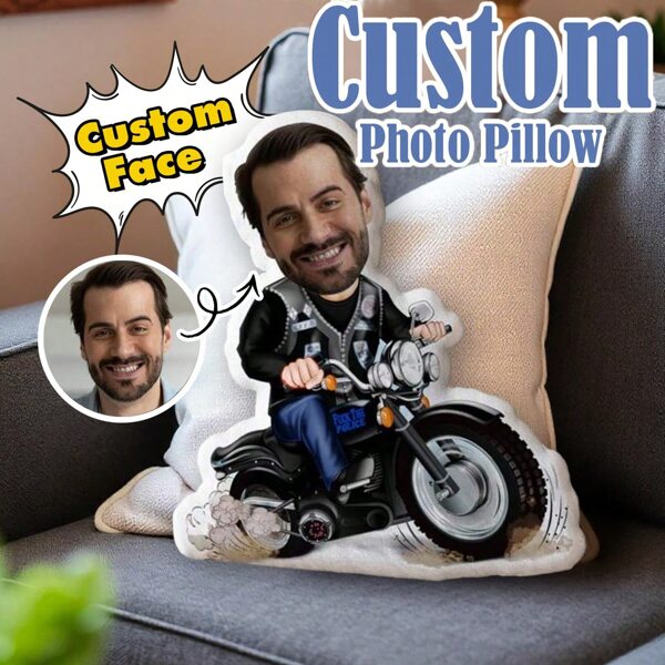 1pc Customized Motorcycle Rider Face Throw Pillow, Suitable For Home Decor, Holiday Decor, Wedding Decor, Birthday Gift, Men's Gift, Proposal Gift, Anniversary Gift, Christmas Gift, Thanksgiving Gift
