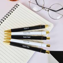 5pcs Funny Ballpoint Pen Set - 1.0mm Tip, Black Ink, Vibrant Quotes, Profanity Design, Unique Office Gift For Colleagues, Personalized Daily Writing Ballpoint Pen Set With Humorous Quotes, Personalized Ballpoint Pen Set - Black and White Ballpoint Pen - View 5