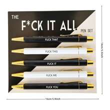 5pcs Funny Ballpoint Pen Set - 1.0mm Tip, Black Ink, Vibrant Quotes, Profanity Design, Unique Office Gift For Colleagues, Personalized Daily Writing Ballpoint Pen Set With Humorous Quotes, Personalized Ballpoint Pen Set - Black and White Ballpoint Pen - View 2