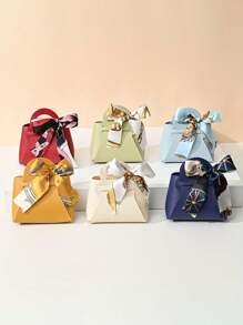 5pcs Holiday Gift Bags, Faux Leather Gift Bags With Ribbon Bows, Halloween Candy Bags, Christmas Gift Candy Bags, Wedding Party Favor Bags, Graduation Gift Bags, Holiday Candy Boxes, Mini Tote Bags