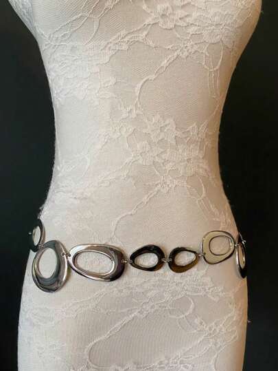 1pc Fashion Hollow Circle Waist Chain Metal Ring Belt Women's Personalized Asymmetric Body Chain