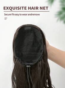 28-Inch Long Natural Wave Synthetic Hair Ponytail Extensions, Heat Resistant Fiber, Drawstring Clip-In Design, Black/Brown, Suitable For Daily Use - Dark Brown - View 8