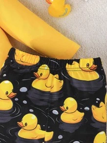 2 stuks Peutermeisjes schattig eendenprint topje met kapmouwtjes en all-over eendenprint lange broekset