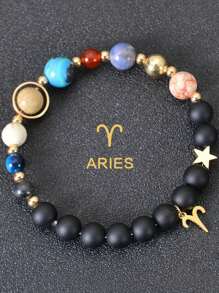 Handgemaakte 12 Zodiac-armband - natuurlijke tijgeroogstenen kralen, unieke patronen en kleurvariaties, perfect cadeau voor vrouwen en mannen