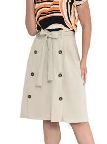 Flared Midi Skirt In Elegant Tailored Fabric - 米色 - 查看 3