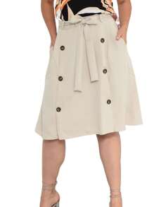 Flared Midi Skirt In Elegant Tailored Fabric - 米色 - 查看 1