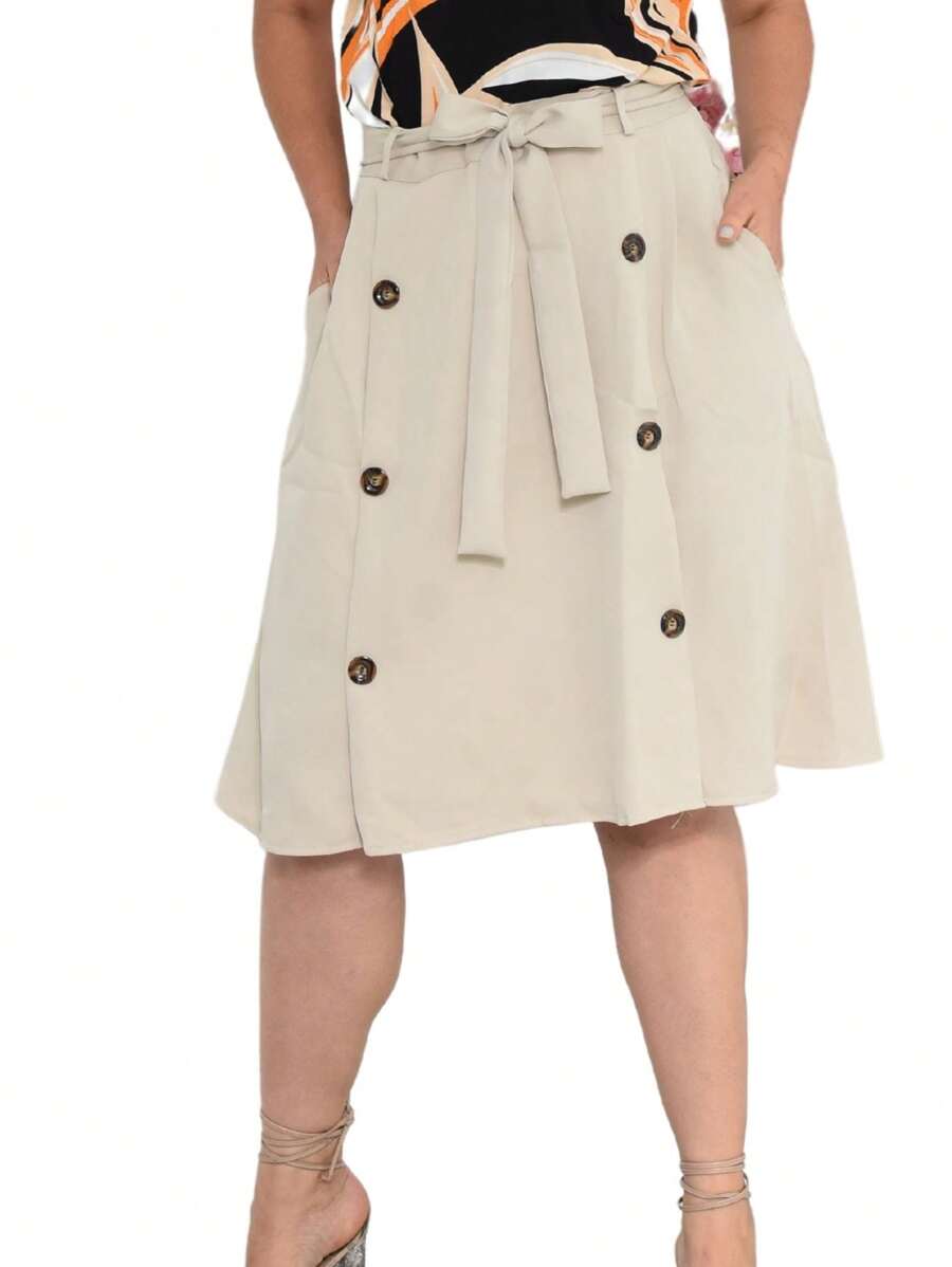 Flared Midi Skirt In Elegant Tailored Fabric - 米色 - 查看 1
