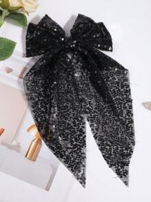 1 pièce Pince à cheveux avec nœud pailleté, accessoire pour queue de cheval avec ruban, style féminin