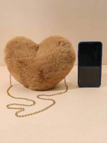 Rejolly 毛绒钱包，女孩心形毛绒手提包，柔软小巧的单肩包/手拿包，情人节特惠：心形毛绒单肩包，配有链条肩带和可爱的拉链钱包！心形毛绒链条新奇包，心形钱包，完美搭配情人节连衣裙和秋季女装，新款毛绒包 - 彩色 - 查看 8