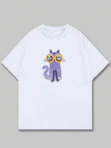 Cartoon T-Shirt Cotton Cute Animal Style Men's Blouse T-Shirt Comfort Premium Printed Breathable Elegant - trắng - Xem 1