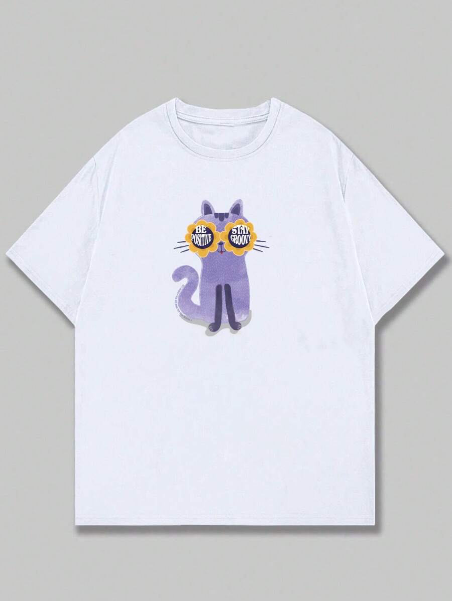 Cartoon T-Shirt Cotton Cute Animal Style Men's Blouse T-Shirt Comfort Premium Printed Breathable Elegant - trắng - Xem 1