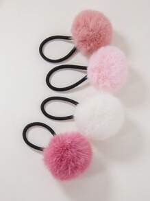 8pcs/Set Girls Ombre Fluffy Pom Pom High Elasticity Large Hair Ties Scrunchies Ponytail Holders Hair Accessories - Multicolor - View 6