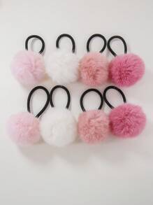 8pcs/Set Girls Ombre Fluffy Pom Pom High Elasticity Large Hair Ties Scrunchies Ponytail Holders Hair Accessories - Multicolor - View 3