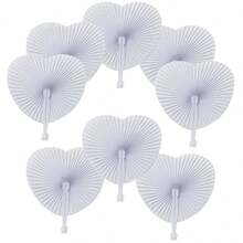 12pcs Wedding White Heart Shaped Round Paper Fan, White Bulk Foldable Handheld Fan, Wedding Decoration With Heart Shaped Organ Fan With Plastic Handle For Wedding Birthday Guest Party Favors DIY, Romantic Wedding Decorative Paper Fans: The Perfect Prop To Enhance Your Wedding, Wedding Decor, Wedding - Multicolor - View 8