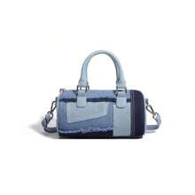 Denim Tote Bag For Women, Patchwork Pattern Casual Shoulder Bags, Large Capacity Crossbody Bag, Shoulder Bags For Work Travel Daily Matching With Long Shoulder Strap