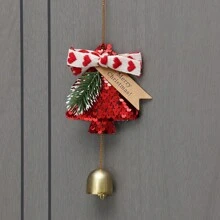 Christmas Tree Ornament With Jingle Bell, Christmas Pendant Ornament With Bow And Bell, Suitable For Christmas Tree, Car Decor, Holiday Party Hanging Decor