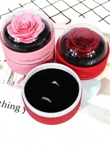 情人节永生玫瑰首饰礼盒（1个），圆形单支玫瑰项链首饰盒，情侣惊喜吊坠盒，含贺卡，浪漫情人节、生日、求婚、婚礼装饰、返校季礼物 - 彩色 - 查看 8