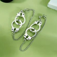1pair Black Handcuff Hoop Earrings With A Linking Chain Loop Earring