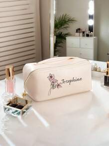 个性化化妆包便携式 PU 防水收纳化妆包，定制伴娘礼物时尚大容量旅行包 - 彩色 - 查看 5