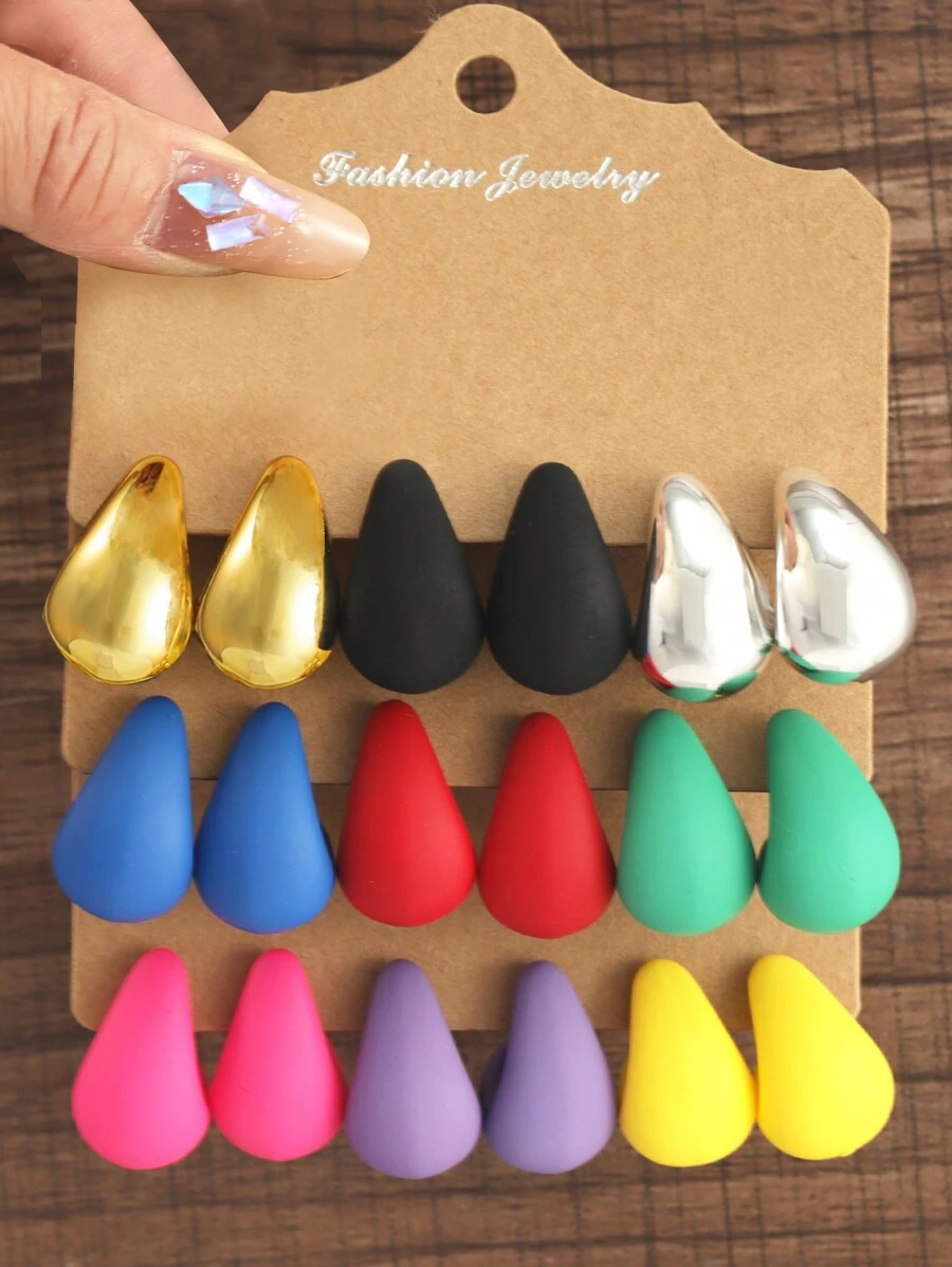 6-18pcs/Set Bohemian Style Colorful Water Drop/Teardrop Shape Earrings Hoop Earrings, Women Daily Fashion Jewelry Accessories - Teardrop Earring Set - View 1