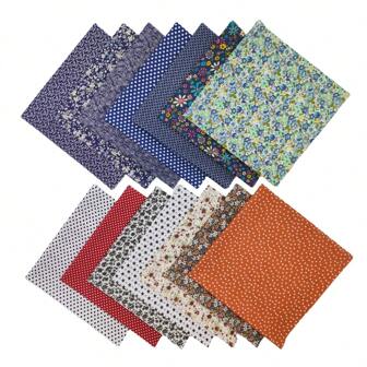 14pcs Plain Square Fabric Patchwork Bundle For Diy Crafts Pre-cutting Material