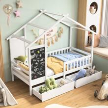 Children's Bed 90x200cm, House Bed With 2 Drawers, Fall Protection, Floor Bed, Bed Box, Slatted Frame, White - 白色 - 查看 5