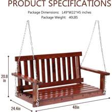 Outdoor Wooden Porch Swings 4Ft/48in Outdoor Swings Heavy Duty 800lb Weight Capacity Swing Bench For Adults With Hanging Chains And Fixing Screw For Garden And Backyard,Brown - màu nâu - Xem 3