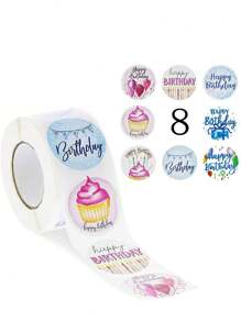 500pcs/Roll Happy Birthday Self-Adhesive Stickers, Suitable For Birthday Party Decorations, Greeting Cards, Gift DIY, Waterproof PVC Material,School Supplies,Back To School - Multicolor - View 2
